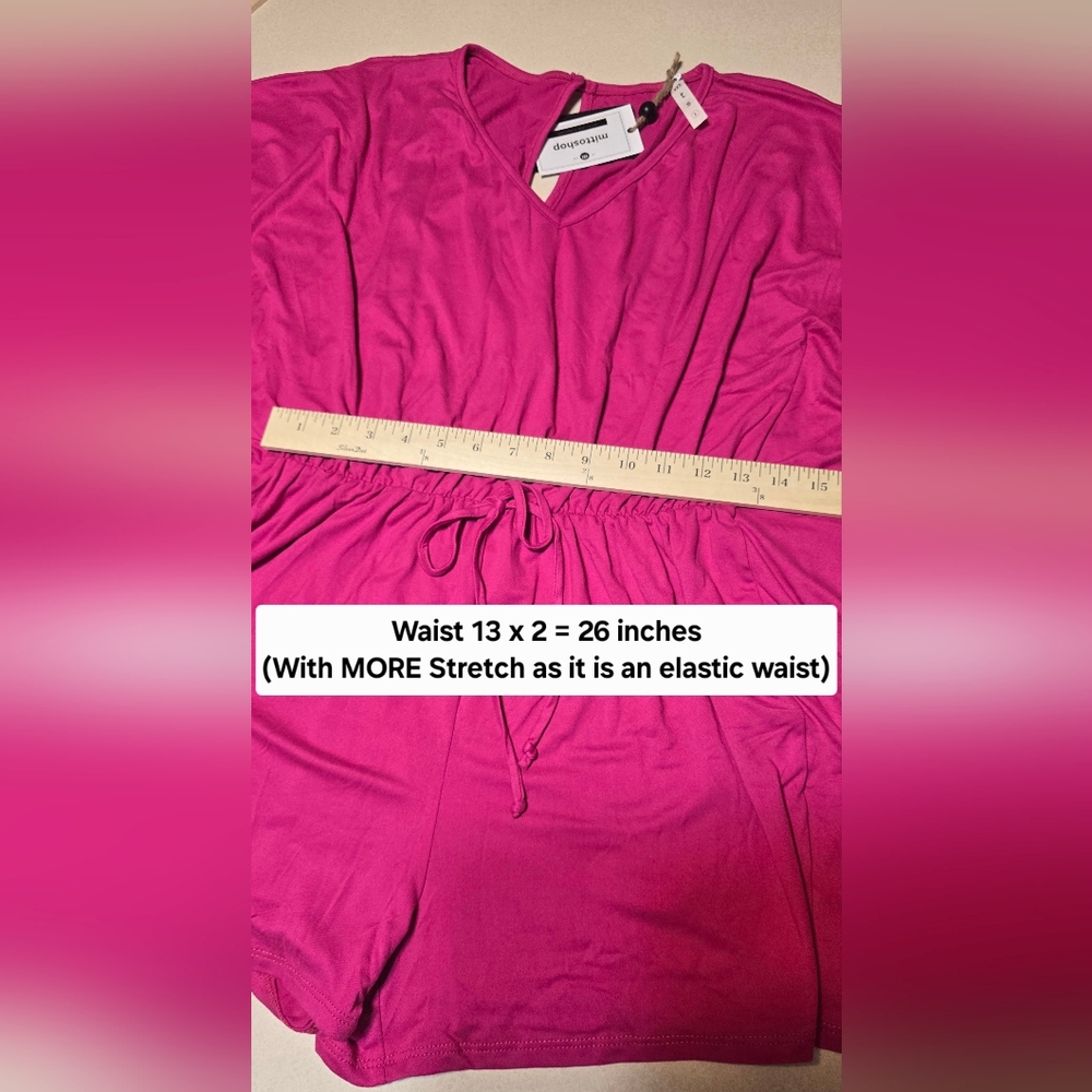 Womens Size Small Hot Pink Tie Waisted Romper Mittoshop Stretchy Comfortable NWT - Picture 8 of 10